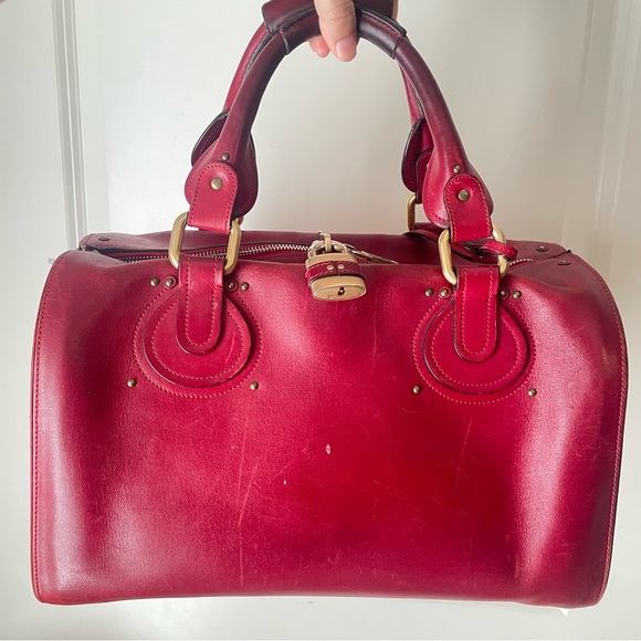 Chloe Aurore Boston Red Leather Duffle Handbag Large READ - Picture 1 of 16